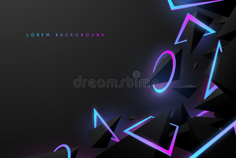 Abstract neon color shapes with black triangles background vector illustration