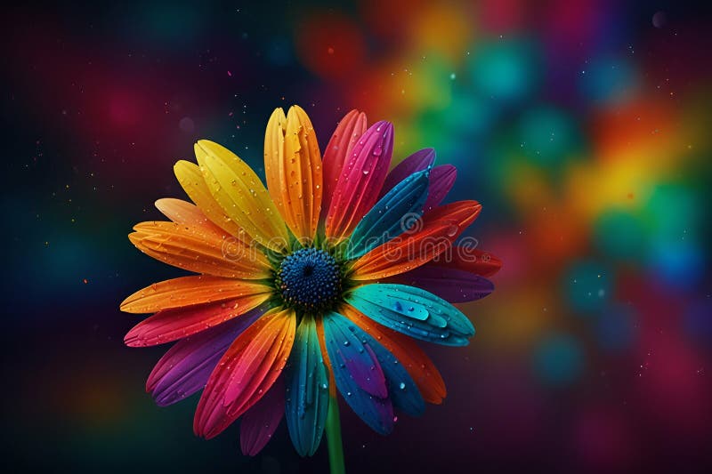 Abstract neon Colorful daisy. Rainbow flower background vector illustration