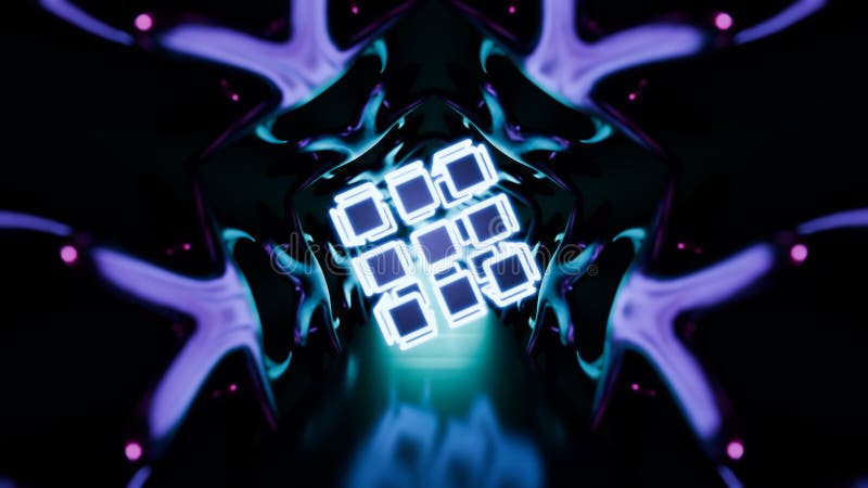 Abstract Neon Cube in Seamless Reflective Tunnel Loop royalty free illustration