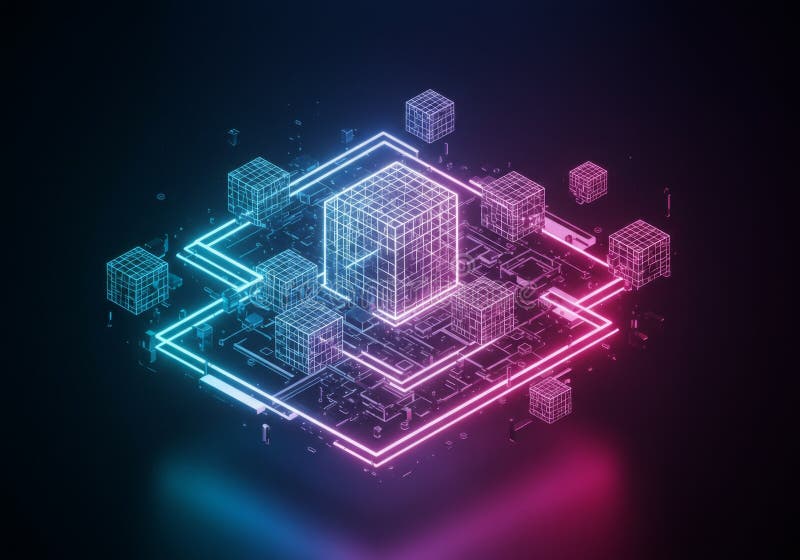 Abstract Neon Data Cube Network Structure vector illustration