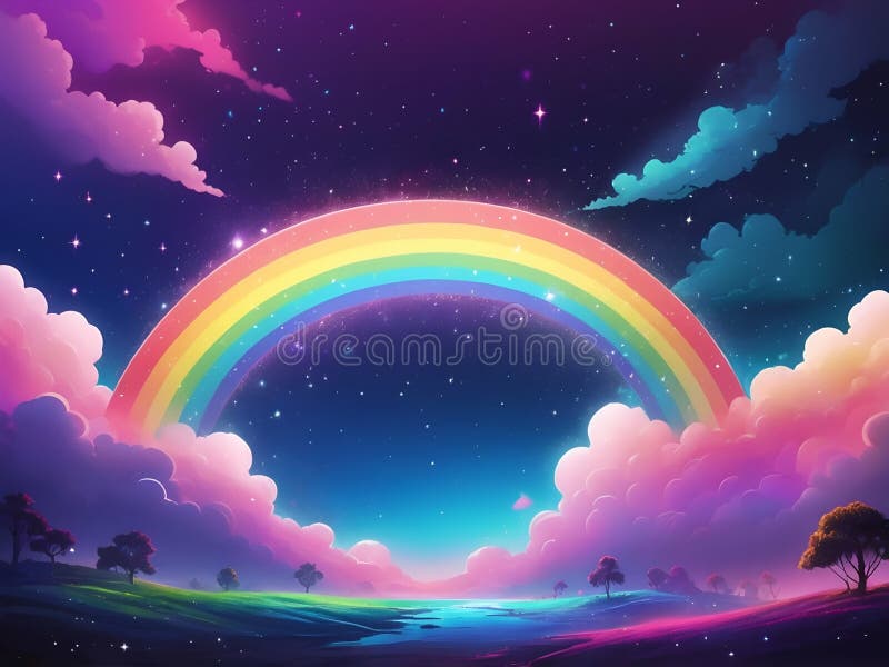 Abstract neon Fantasy rainbow of magic sky sparkling star background royalty free illustration