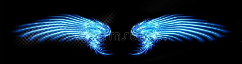 Abstract neon glowing blue angel wings. Isolated, strewn with sparks on dark, black background. Happy Valentines day, attributes.