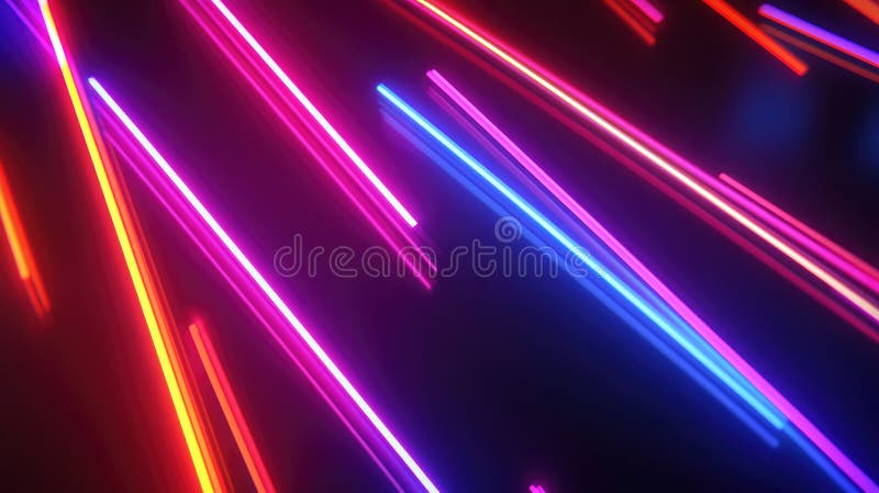 Abstract neon glowing lines moving on dark background stock illustration