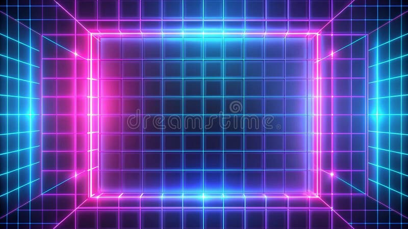 Fond de rețea abstract cu pătratele albastre și violet generate de ai. Fundal de tip neon abstract cu pătrate albastre și violet pentru pictarea generativă a peretelui de pe Facebook de tip Instagram