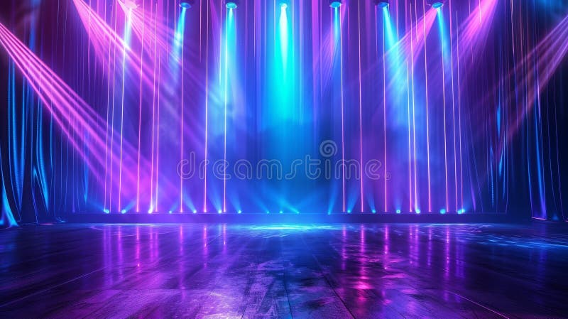 An abstract neon light background. Glowing blue violet rays on an empty stage. Plasma effect rendered in 3D. royalty free stock photos