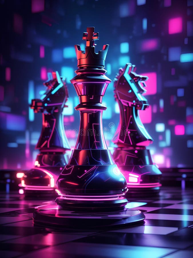 Abstract Neon Light, Chess, Artwork Design, Digital Art, Wallpaper