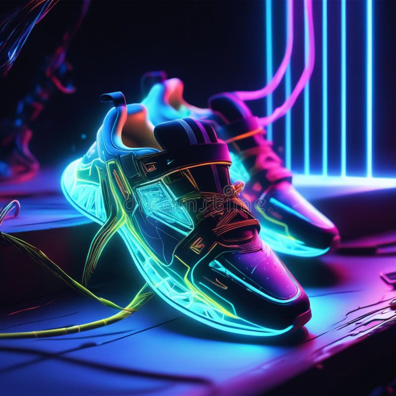 Futuristic Fashion Original Sneakers. Future Design of Stylish Sport Shoes  with Neon Glow, Futuristic Urban Aesthetics Stock Illustration -  Illustration of shoe, summer: 275987342