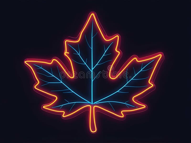 Abstract neon maple leaf neon sign elements vector illustration