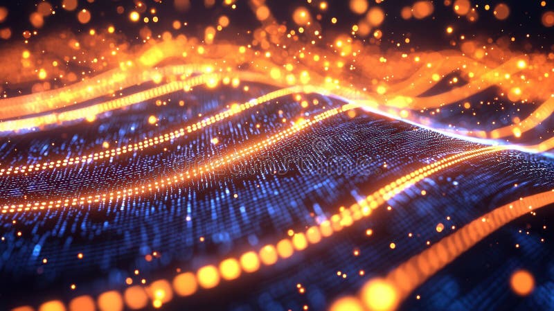 Abstract neon motion digital wave background with glowing particles creating a dynamic and futuristic visual effect royalty free stock photo