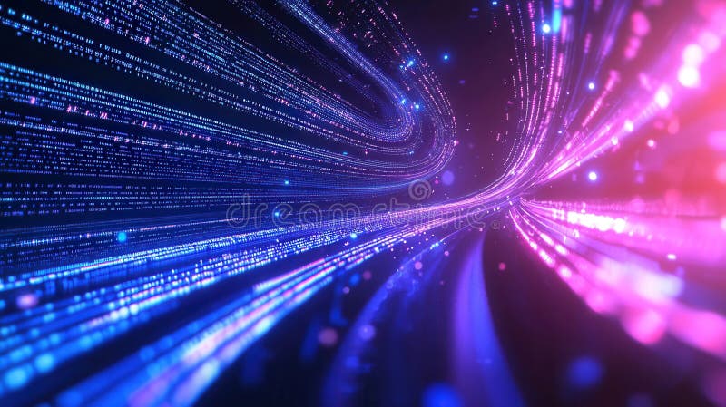 Abstract neon motion digital wave background with glowing particles creating a futuristic and dynamic visual effect royalty free stock photography