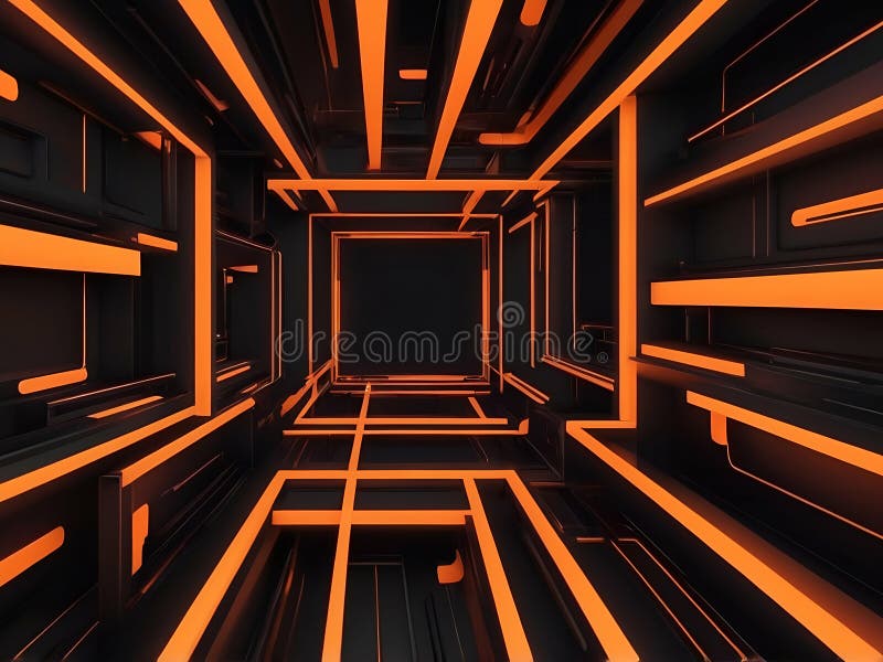 Abstract Neon orange line abstract dark background stock illustration