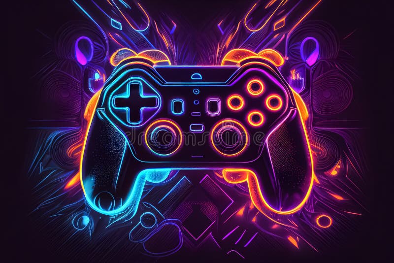 abstract neon video game controller for cyber gaming. generative AI