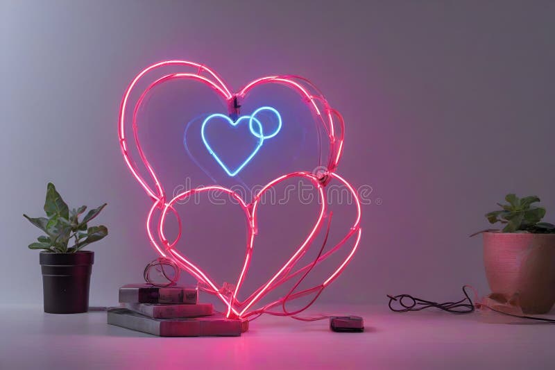Abstract Neon wire LED in heart shape stock illustration