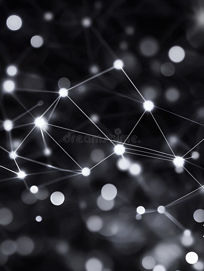 Abstract network of connected white dots and lines on a blurred dark background art royalty free illustration