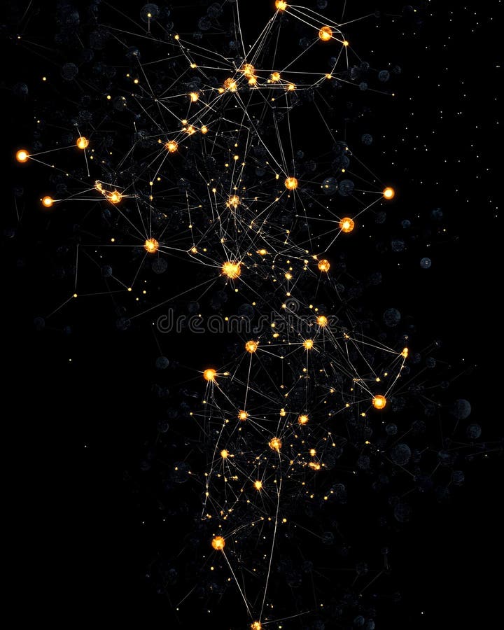 Abstract Network Connection Golden Nodes Dark Background Futuristic Technology Illustration dots vector illustration