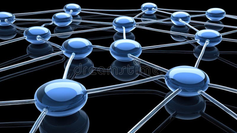 Abstract Network Connection: Interconnected Glass Nodes in a 3D Render royalty free illustration