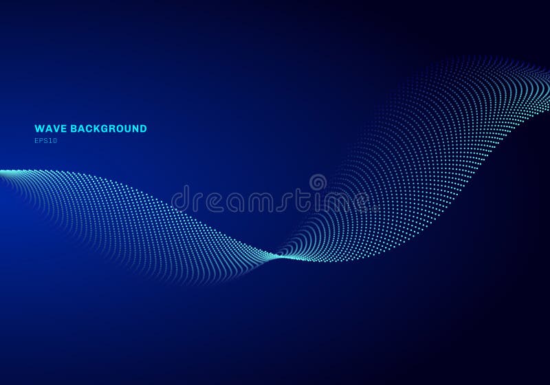 Abstract network design with particle light blue wave. Dynamic particles sound wave flowing on glowing dots dark background royalty free illustration Abstract network design with particle light blue wave. Dynamic particles sound wave flowing on glowing dots dark background royalty free illustration
