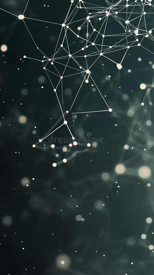 Abstract network with glowing dots on a dark background stock illustration