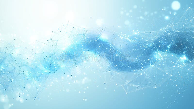 Abstract network of lines and dots forming a wave on blue background royalty free illustration