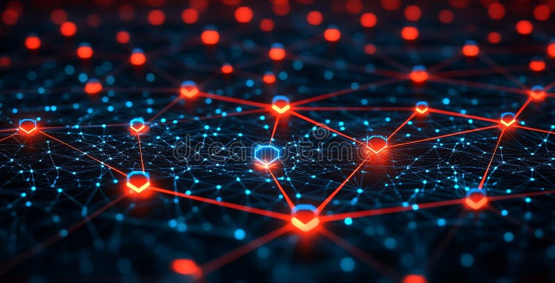 Abstract network with red and blue glowing points vector illustration