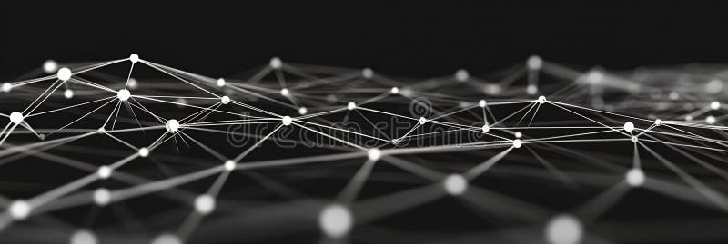 Abstract network of white lines and dots on a dark background royalty free illustration