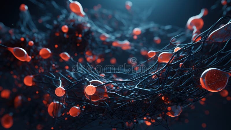 Abstract Neural Network Synapses Visualization. Digital visualization of neural network activity with interconnected royalty free stock photo