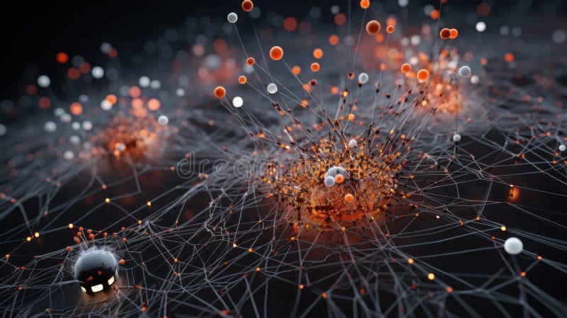 Abstract Neural Network Synapses Visualization. Digital visualization of neural network activity with interconnected royalty free stock photography