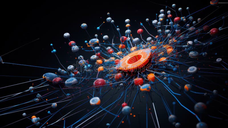 Abstract Neural Network Synapses Visualization. Digital visualization of neural network activity with interconnected royalty free stock image