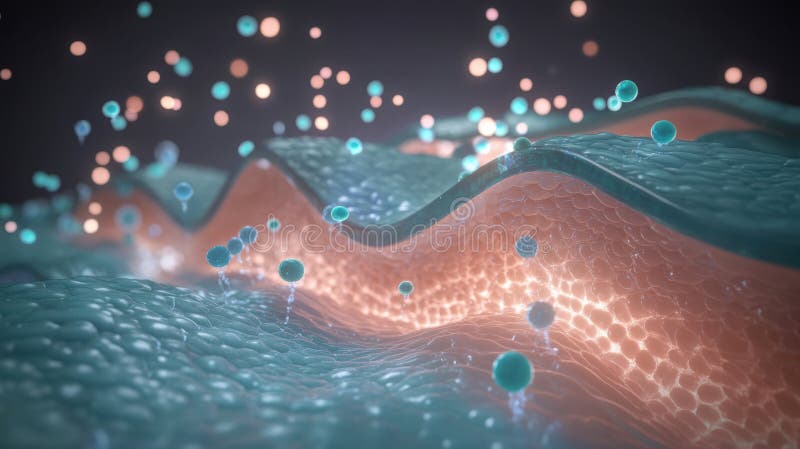 Abstract Neural Network Visualization with Luminous Nodes and Waves stock photo