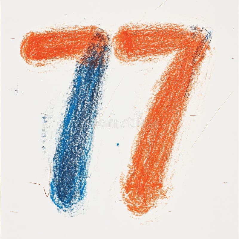 Abstract number 77 painted with orange and blue texture stock photos