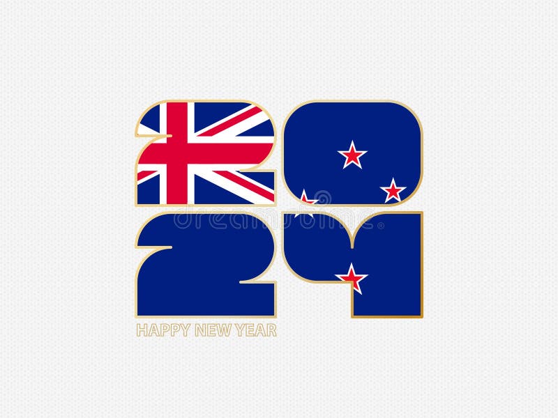 Abstract Numbers 2024 with Flag of New Zealand Stock Vector
