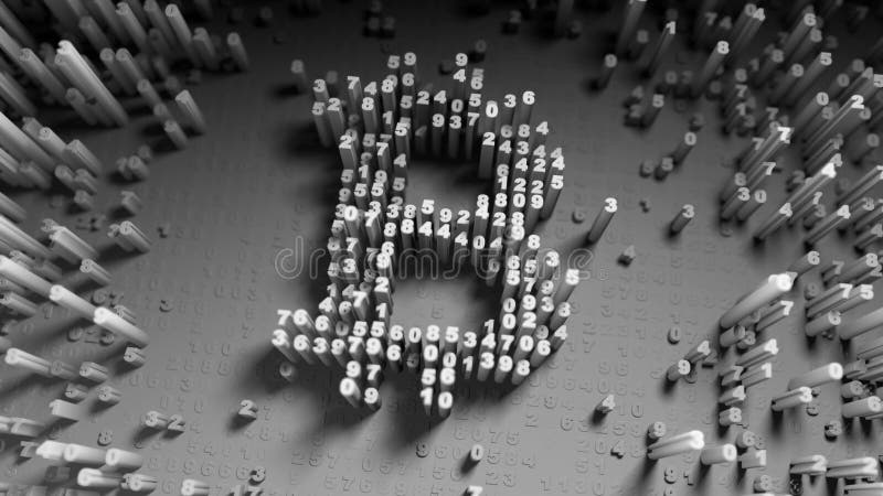 Abstract numbers Random motion in the form of coins bitcoin stock illustration