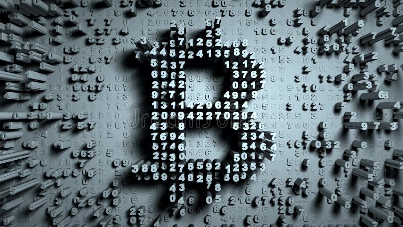 Abstract numbers Random motion in the form of coins bitcoin royalty free stock photo