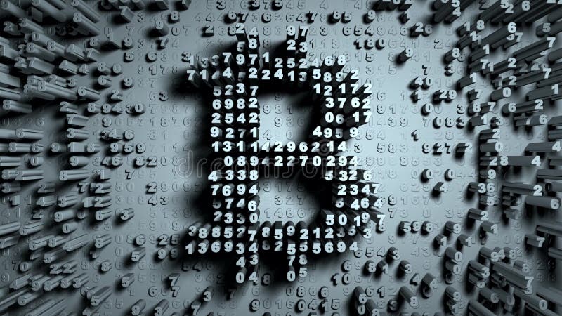 Abstract numbers Random motion in the form of coins bitcoin stock image