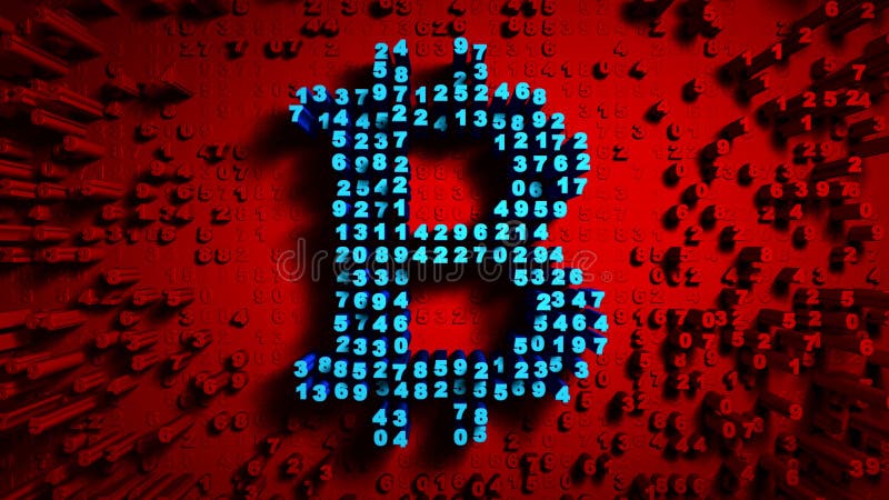 Abstract numbers Random motion in the form of coins bitcoin, Red color royalty free stock photos