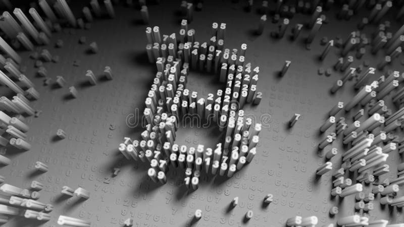 Abstract numbers Random motion in the form of coins bitcoin stock illustration