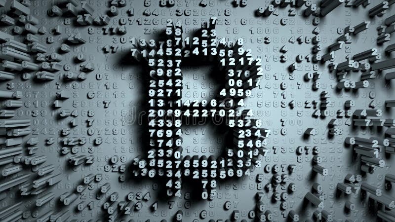 Abstract numbers Random motion in the form of coins bitcoin stock photo