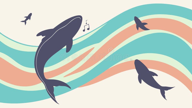 Abstract ocean waves with fish illustration, vector design Generative AI vector illustration