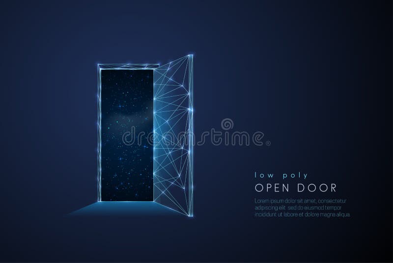 Abstract open door to universe. Low poly style design vector illustration