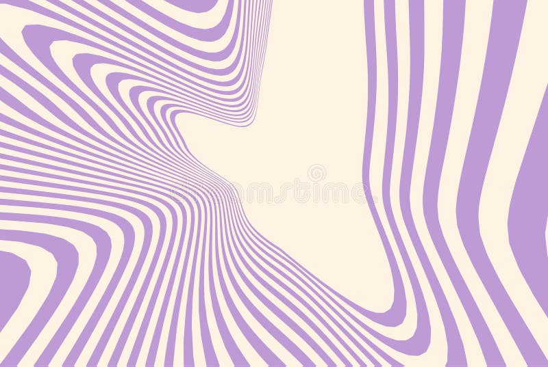 Abstract optical illusion background with purple and beige wavy lines creating a dynamic vortex effect. Psychedelic pattern with vector illustration
