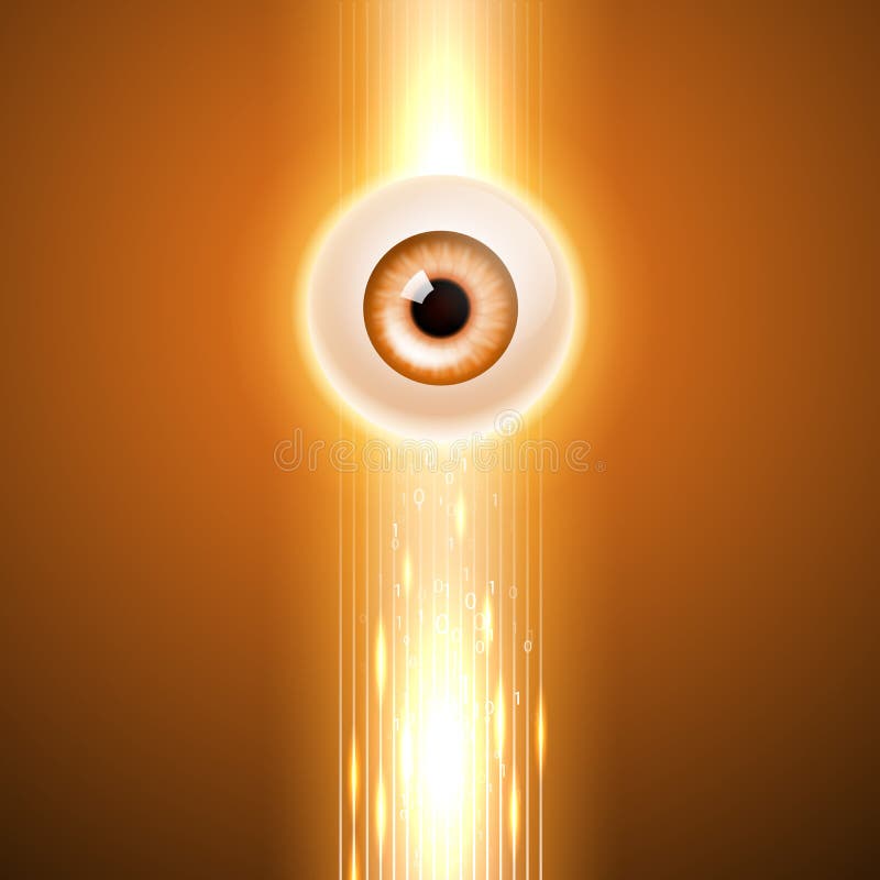Orange background with eye and binary code. vector illustration Orange background with eye and binary code. vector illustration