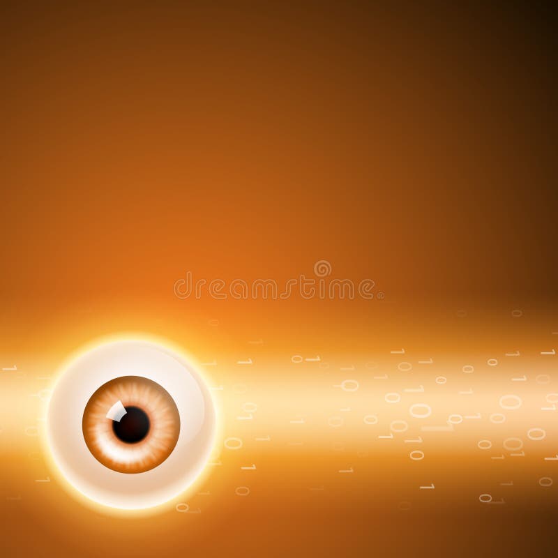 Orange background with eye and binary code. stock illustration Orange background with eye and binary code. stock illustration