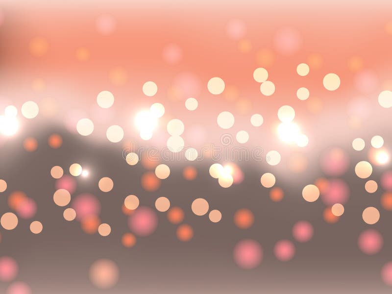 Abstract orange bokeh. Blurry bright abstract bokeh on a gray-orange background. Holiday multicolored luminous lights with sparkles. Festive defocused lights
