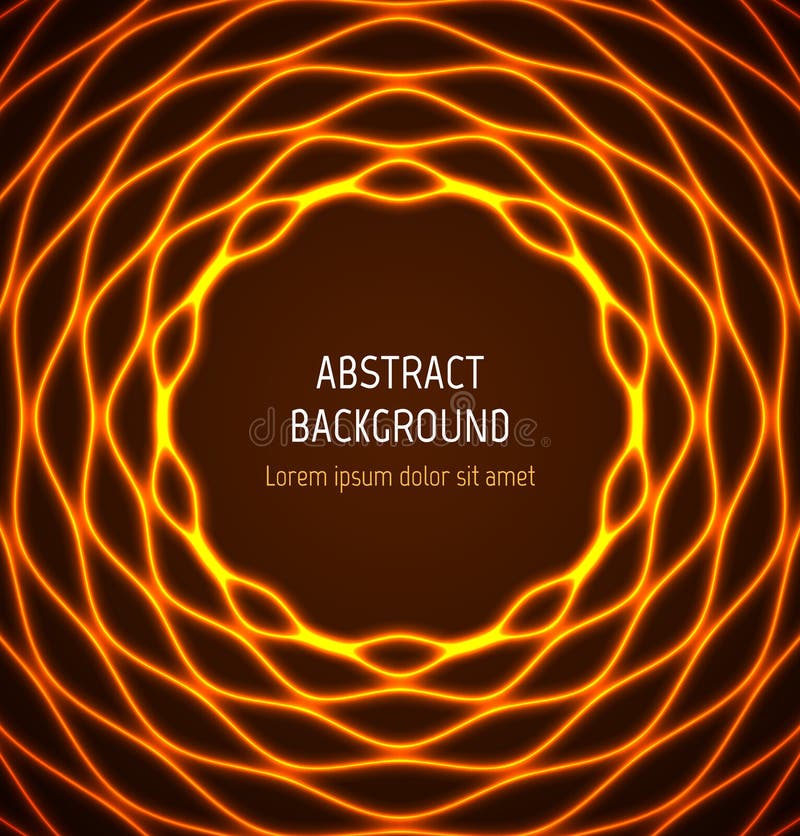 Abstract Orange Circle Wavy Border Background with Light Effects Stock