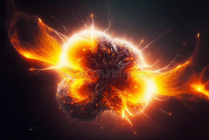 Abstract Orange Energy Burst with Electric Protuberances. Futuristic