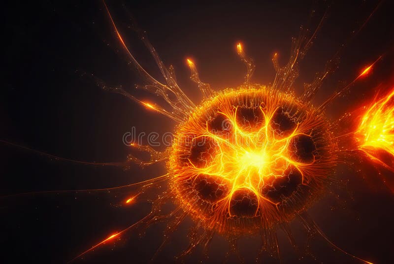 Abstract Orange Energy Burst with Electric Protuberances. Futuristic