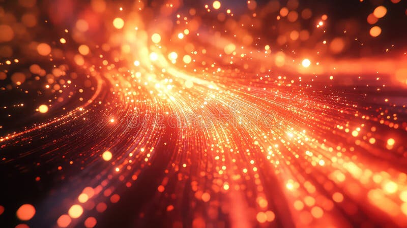 Abstract orange light stream forming dynamic glowing particles vector illustration