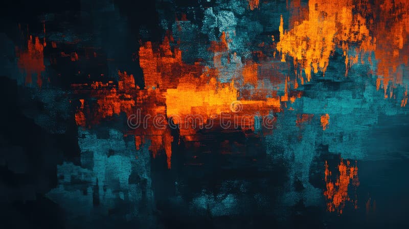 Abstract orange and teal brush stroke texture background stock illustration