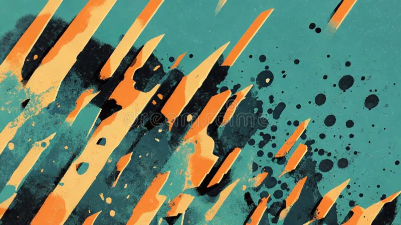 Abstract orange and teal diagonal paint splashes background stock footage