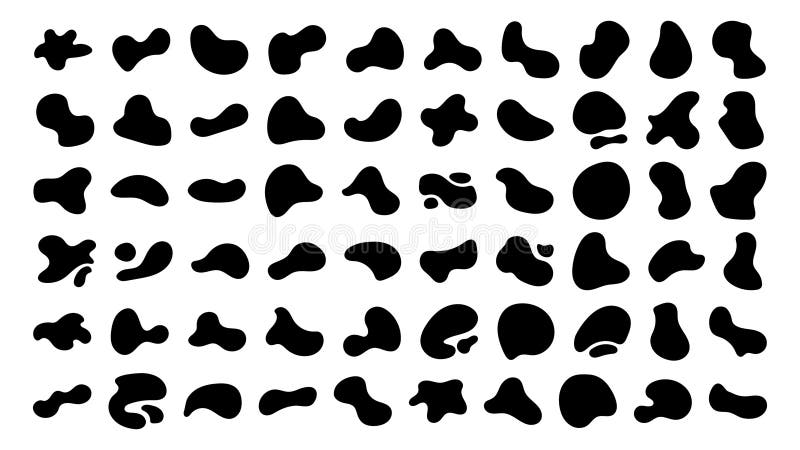 Abstract organic black fluid blobs irregular shapes set of collection for speech bubbles. Liquid shapes, round abstract elements. stock illustration